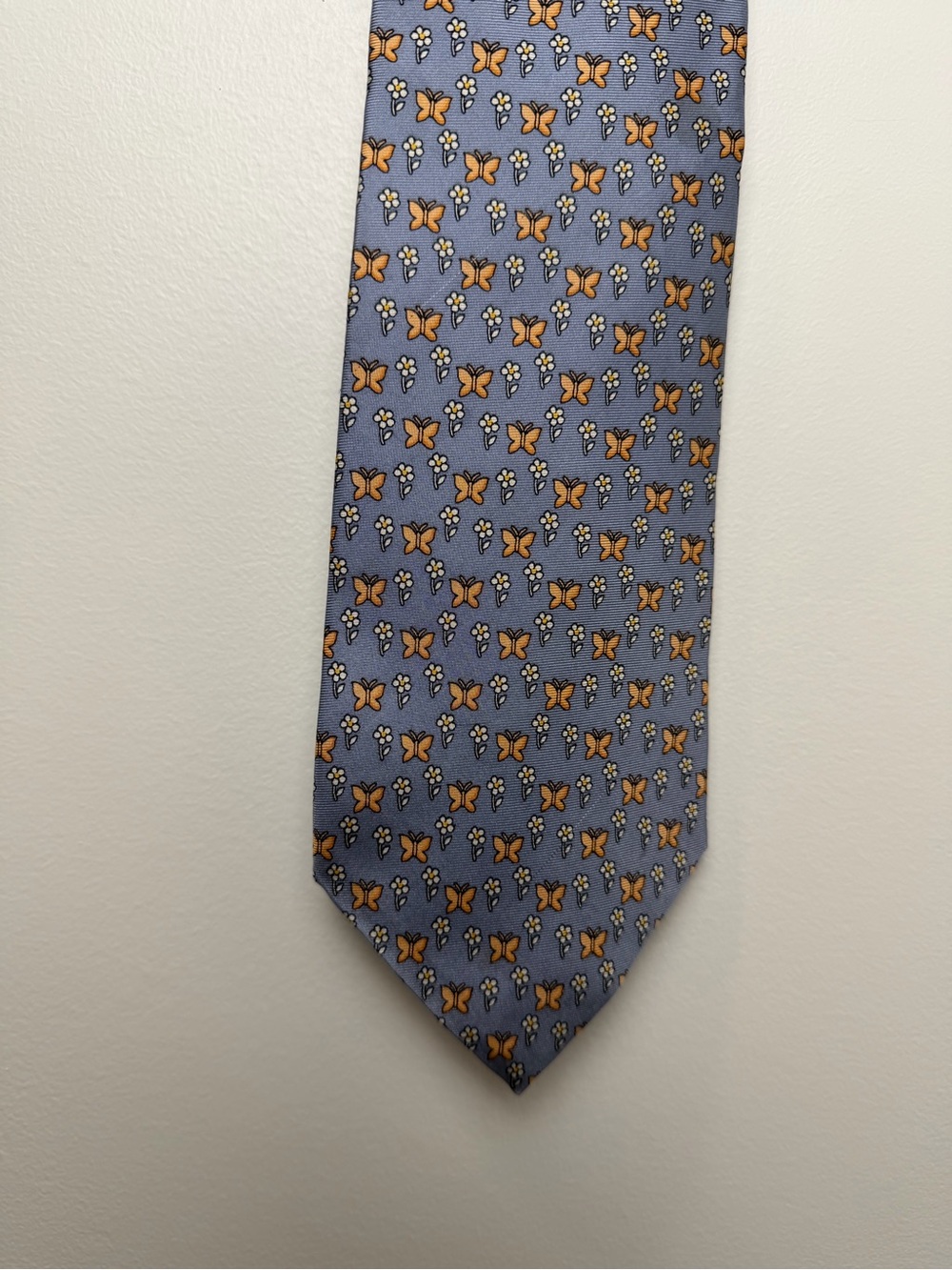 Repvbblica Butterfly Floral Print Tie Blue Orange Novelty Mens Necktie